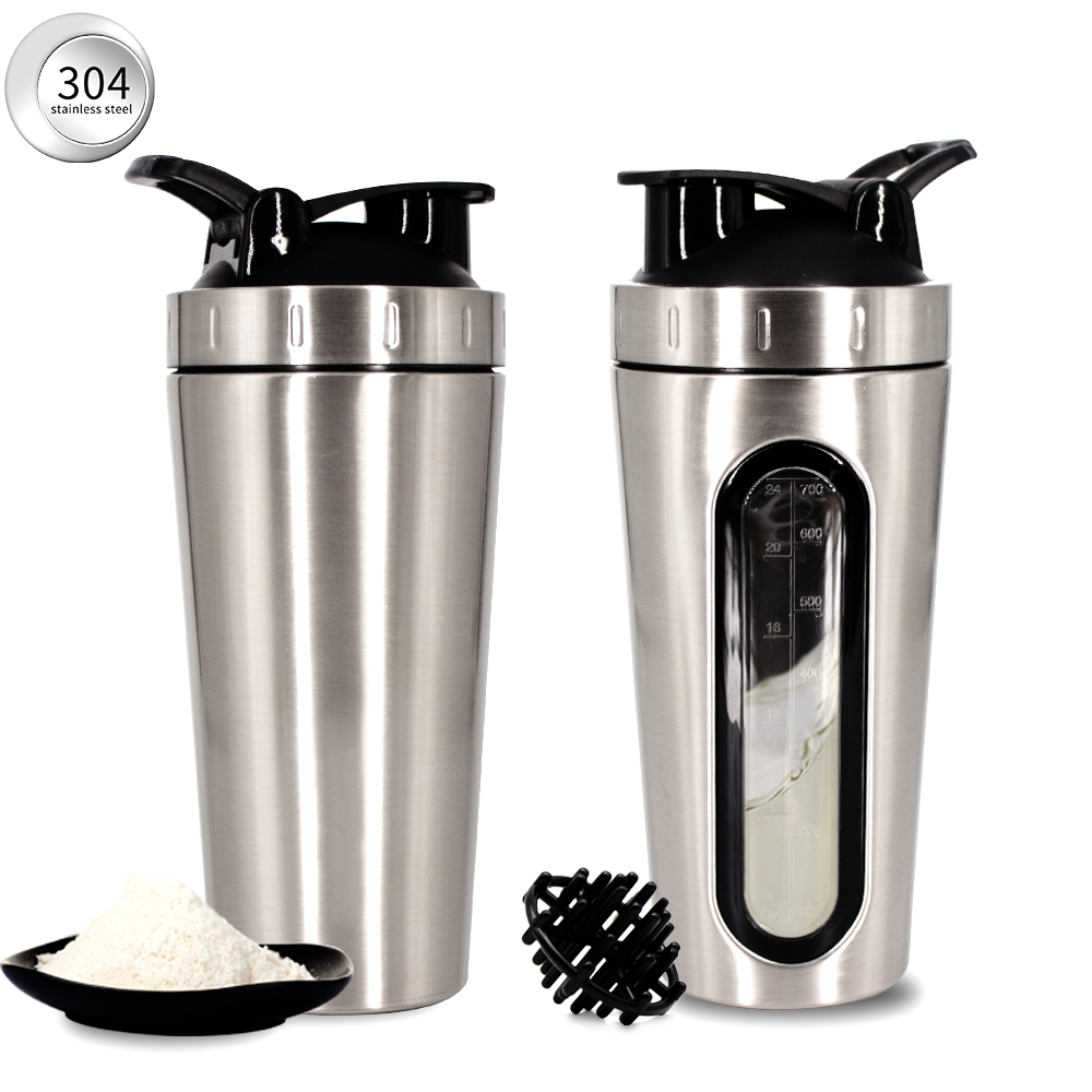 750ML Stainless Steel Protein Shaker Bottle with Visiable Window